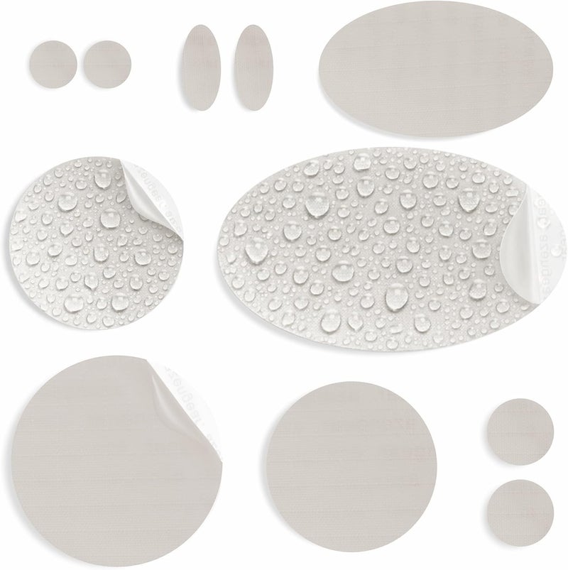 aZengear Repair Patches for Down Jackets, Puffer Coats, Waterproof, Self-Adhesive, Pre-Cut, Tear-Cold-Heat-Resistant Nylon Polyester Fabric, Fix Air Mattress, Inflatables, Tents (11 Pcs, Stone White) - Image 1